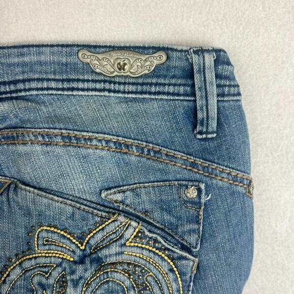 Apple Bottom Jeans Women's Size 13/14 Distressed Blue Denim Embellished Pocket - Picture 6 of 16